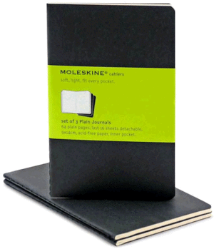 CAHIER JOURNALS BLACK, BLANK PACK OF 3 / 64 PAGES 9 X 14 CM.