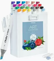 OHUHU KAALA  MARCADORES DE ALCOHOL TONOS BÁSICOS  PUNTA BISELADA Y PUNTA FINA  24 COLORES